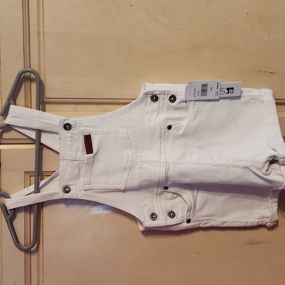 New white overall shorts for baby girl or boy